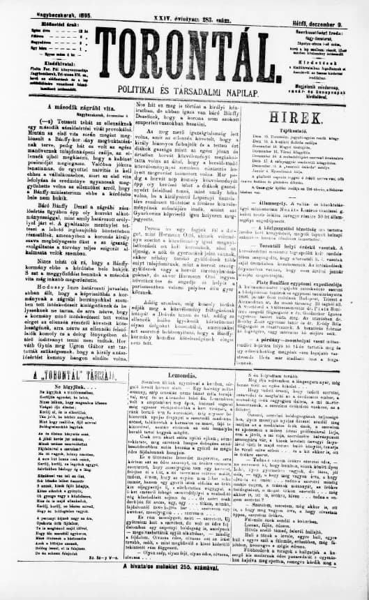 Torontál, 24. évf. 1895. december 9. 283. sz.