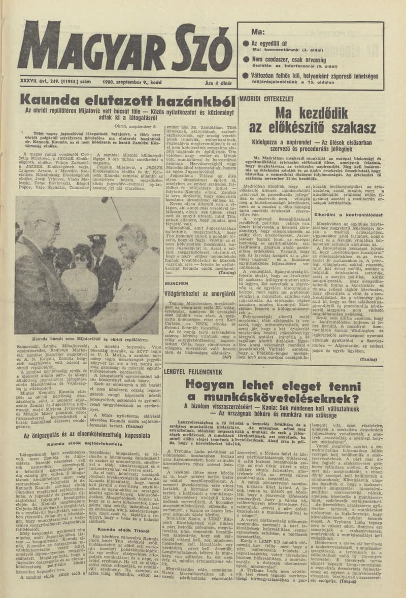 Magyar Szó, 37. évf. 1980. szeptember 9. 249. sz. 1–20. oldal