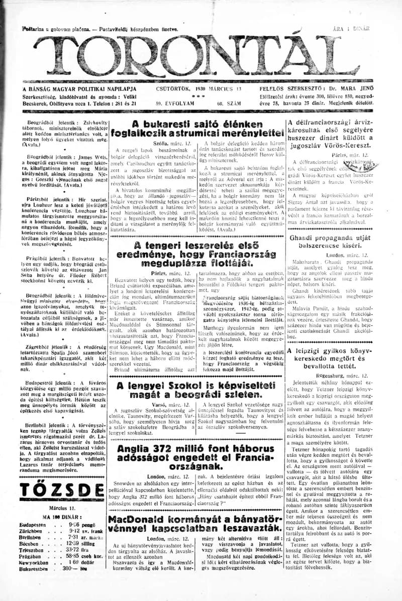 Torontál, 59. évf. 1930. március 13. 60. sz.