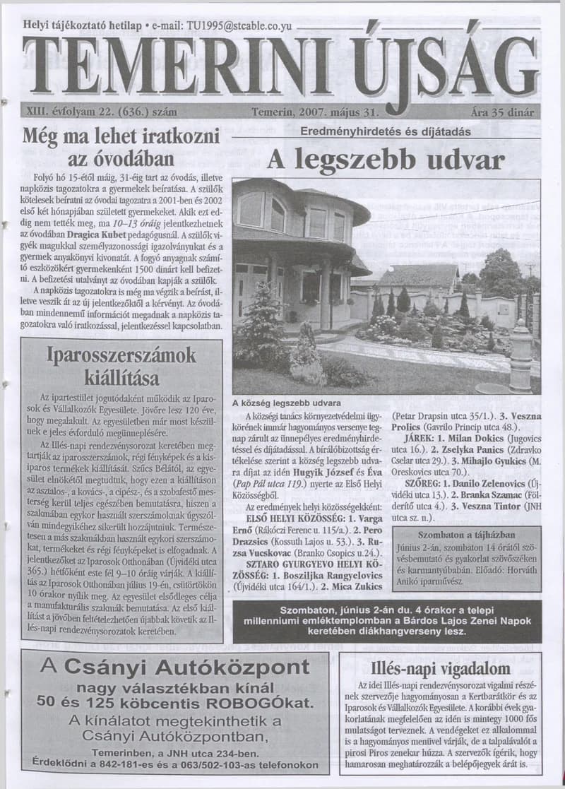 Temerini Újság, 13. évf. 2007. május 31. 22. sz.