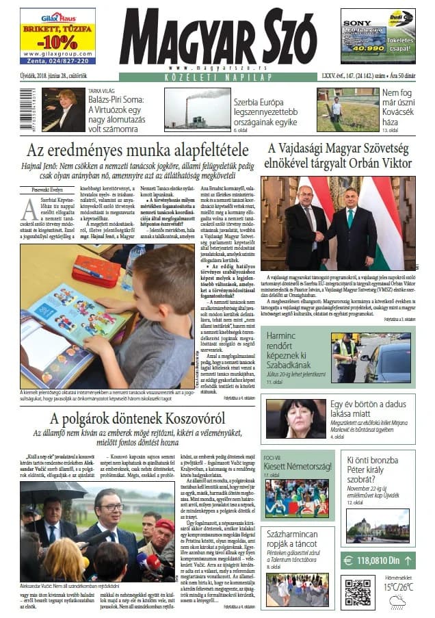 Magyar Szó, 75. évf. 2018. június 28. 147. sz. 1–20. oldal