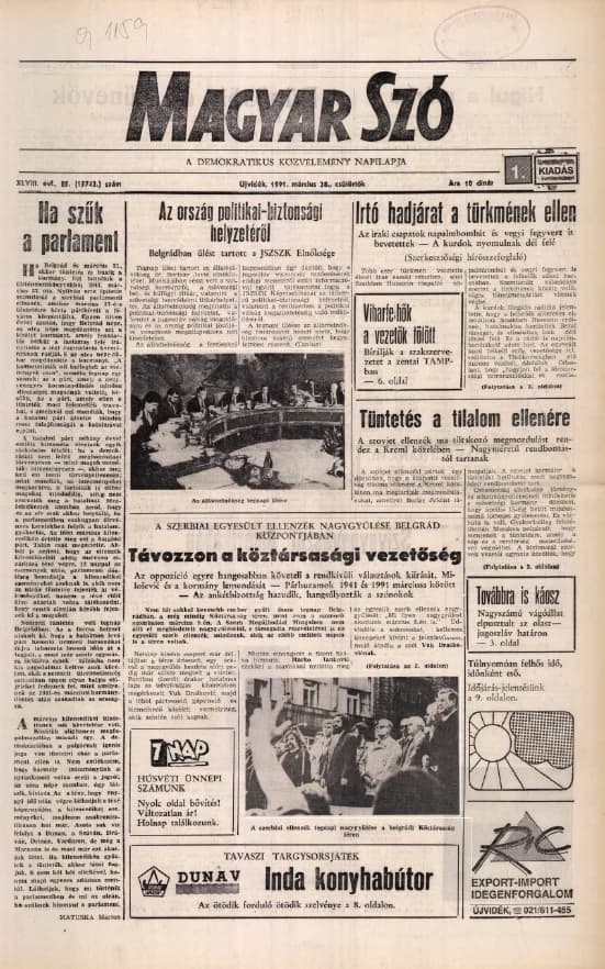 Magyar Szó, 48. évf. 1991. március 28. 85. sz. 1–16. oldal