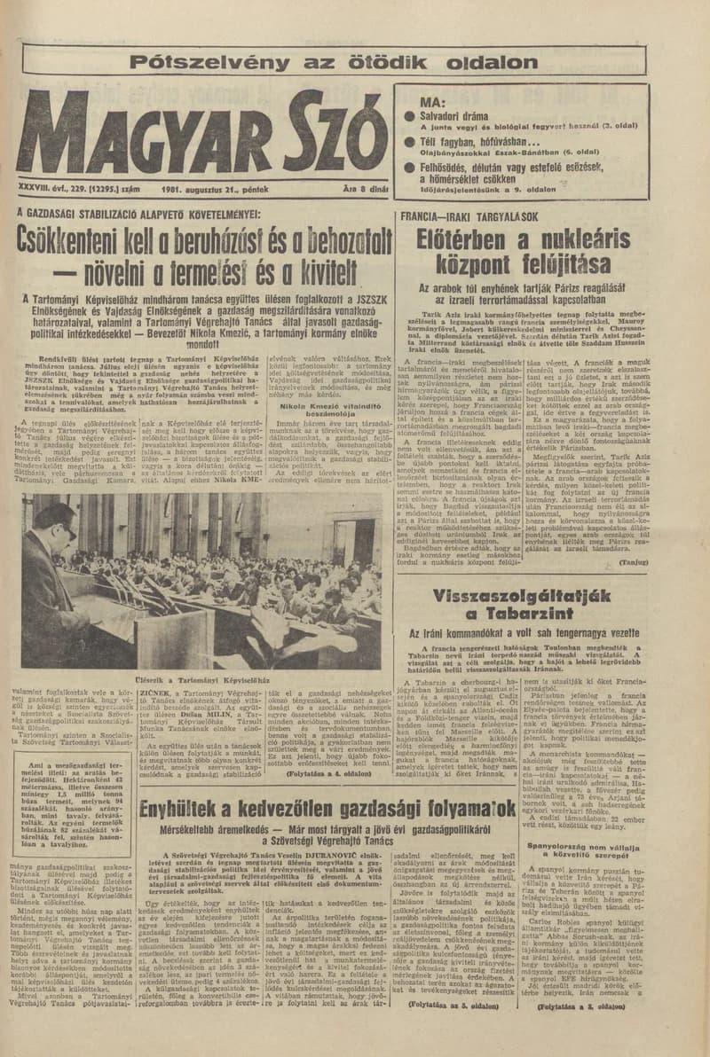 Magyar Szó, 38. évf. 1981. augusztus 21. 229. sz.