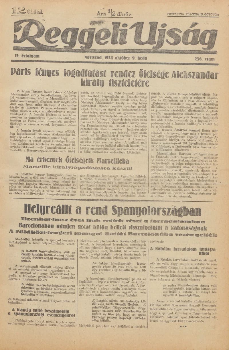 Reggeli Újság, 15. évf. 1934. október 9. 236. sz.