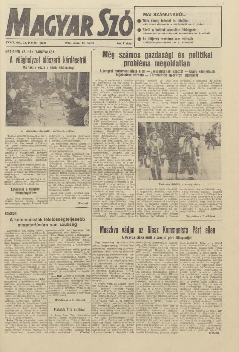 Magyar Szó, 39. évf. 1982. január 25. 23. sz. 1–8. oldal