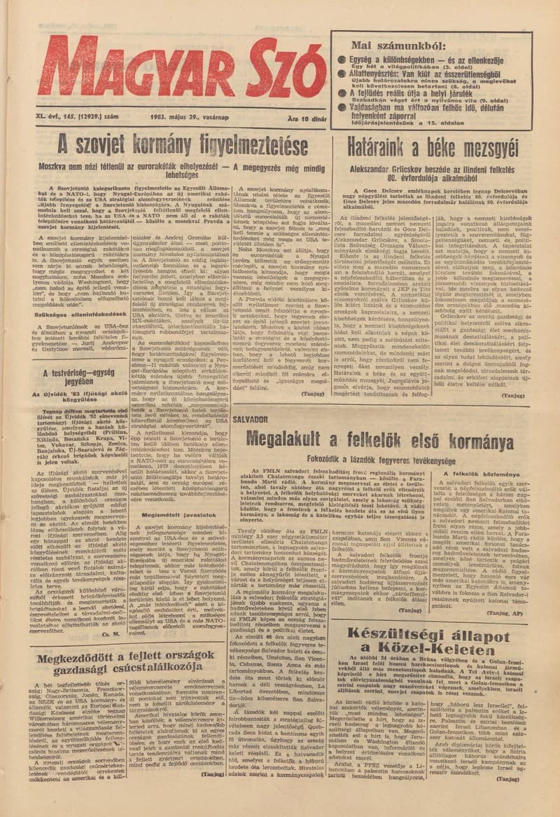 Magyar Szó, 40. évf. 1983. május 29. 145. sz. 1–28. oldal