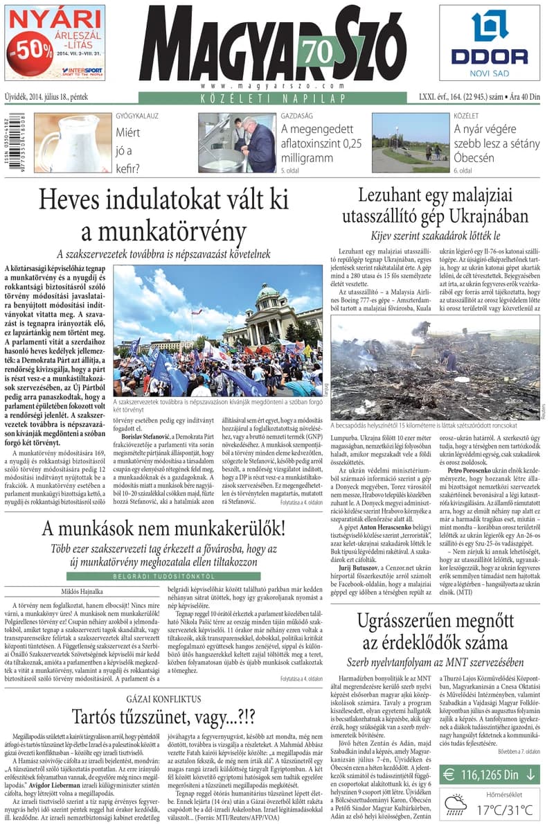 Magyar Szó, 71. évf. 2014. július 18. 164. sz. 1–16. oldal