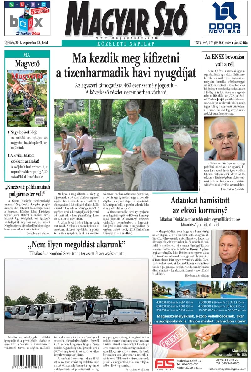 Magyar Szó, 69. évf. 2012. szeptember 18. 217. sz. 1–20. oldal