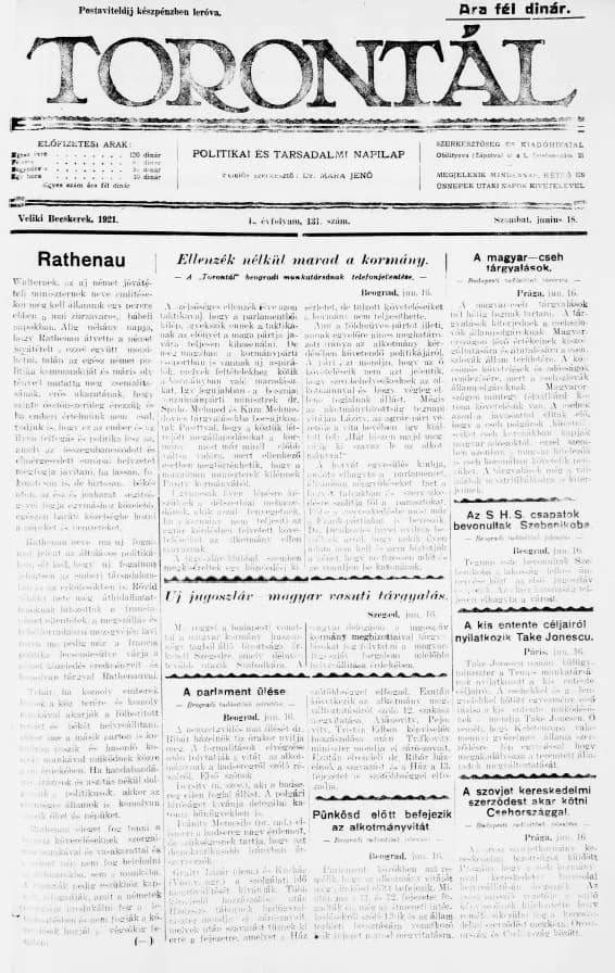 Torontál, 50. évf. 1921. június 18. 131. sz.