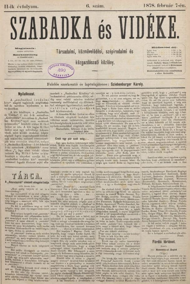 Szabadka és vidéke, 2. évf. 1878. február 7. 6. sz.