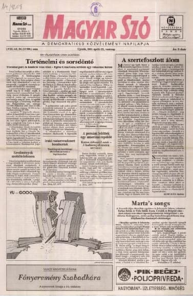 Magyar Szó, 58. évf. 2001. április 22. 94. sz. 1–24. oldal