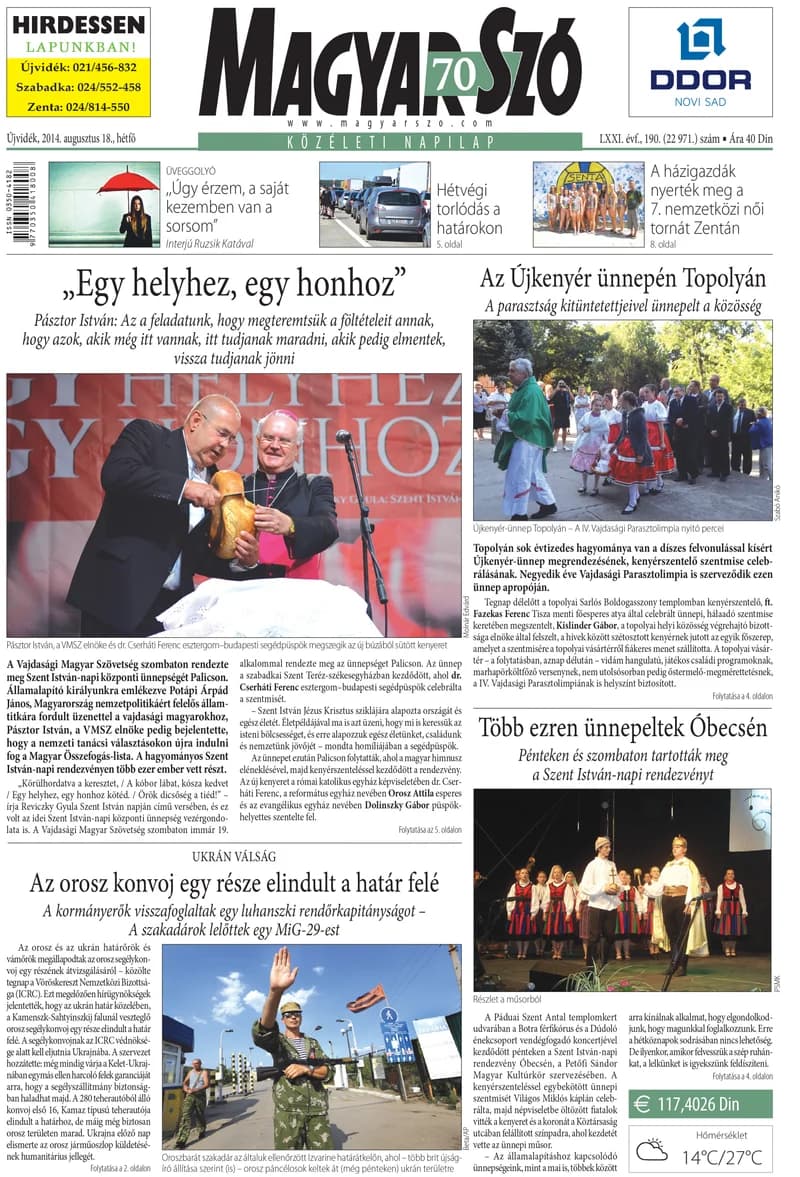 Magyar Szó, 71. évf. 2014. augusztus 18. 190. sz. 1–20. oldal