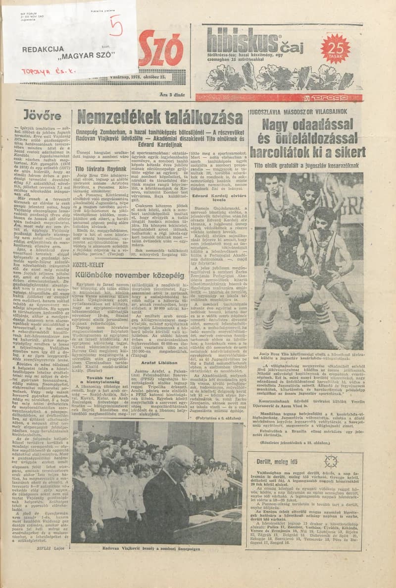 Magyar Szó, 35. évf. 1978. október 15. 284. sz. 1–32. oldal