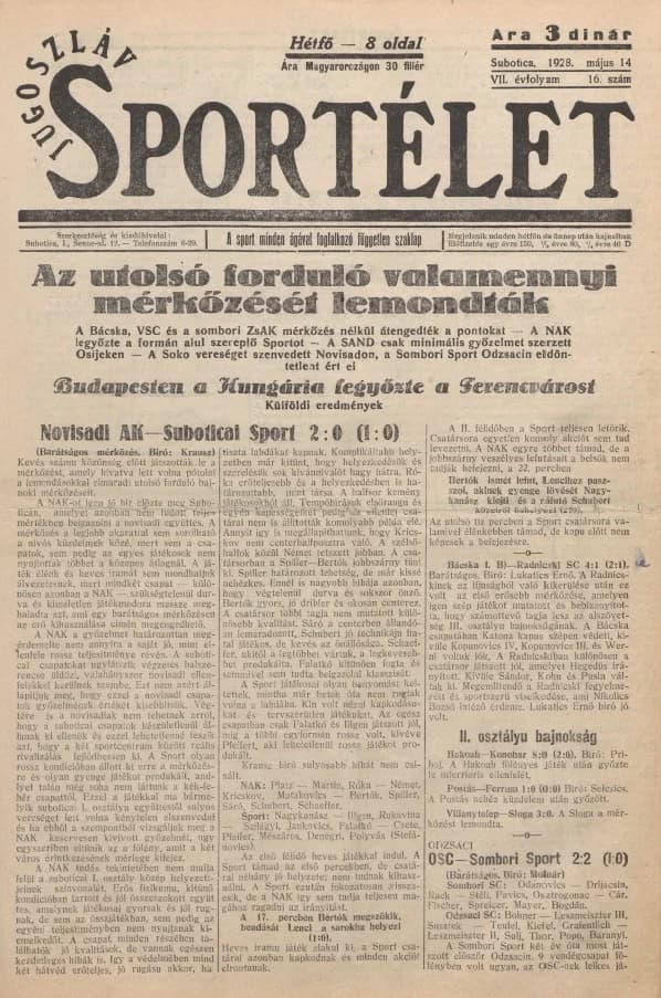 Jugoszláv sportélet, 7. évf. 1928. május 14. 16. sz.