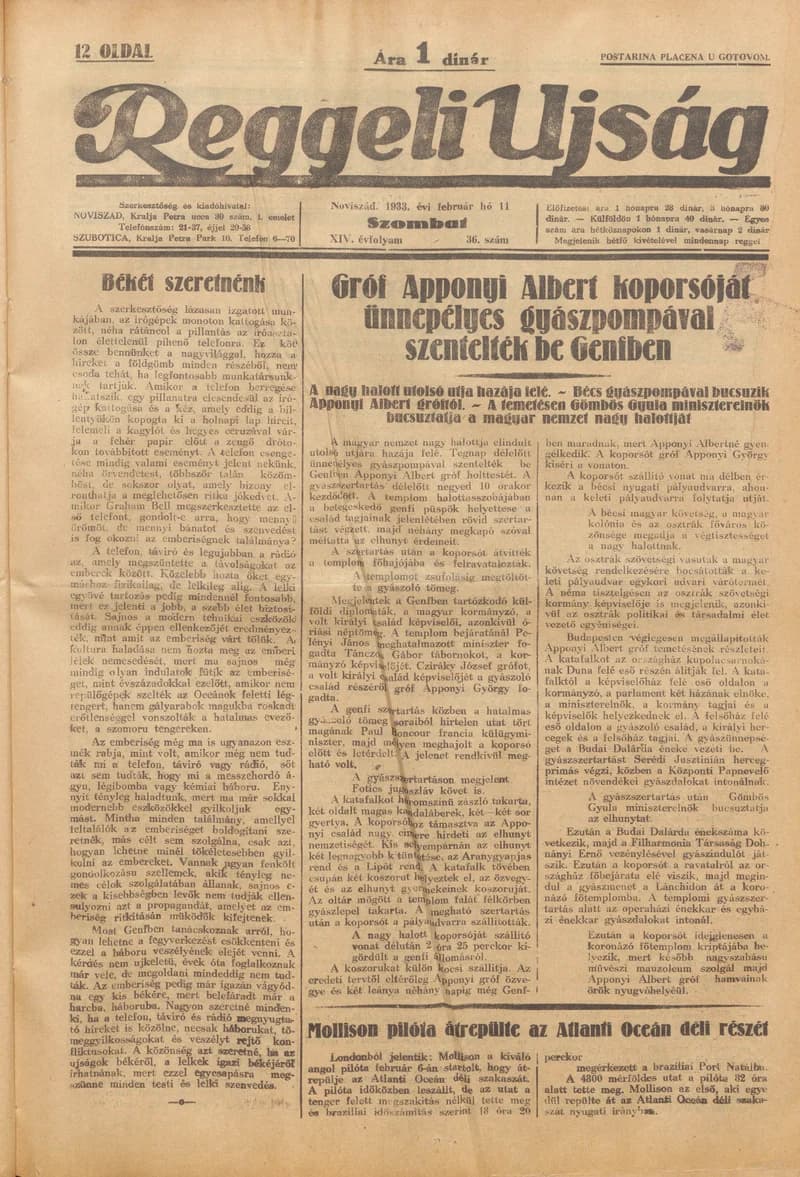 Reggeli Újság, 14. évf. 1933. február 11. 36. sz.