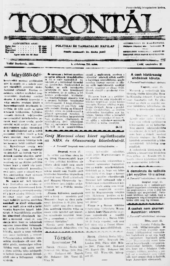 Torontál, 50. évf. 1921. szeptember 27. 211. sz.
