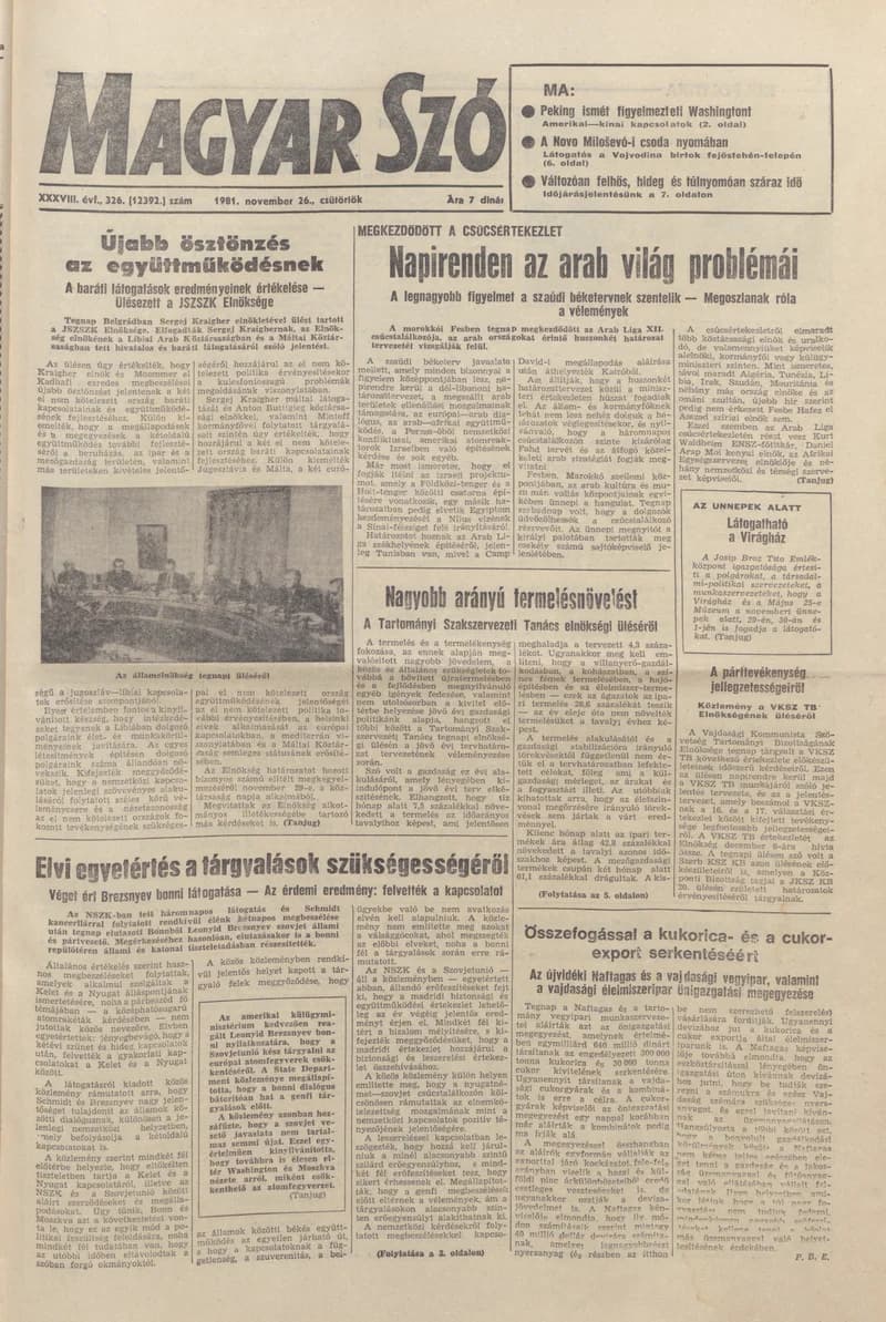 Magyar Szó, 38. évf. 1981. november 26. 326. sz.