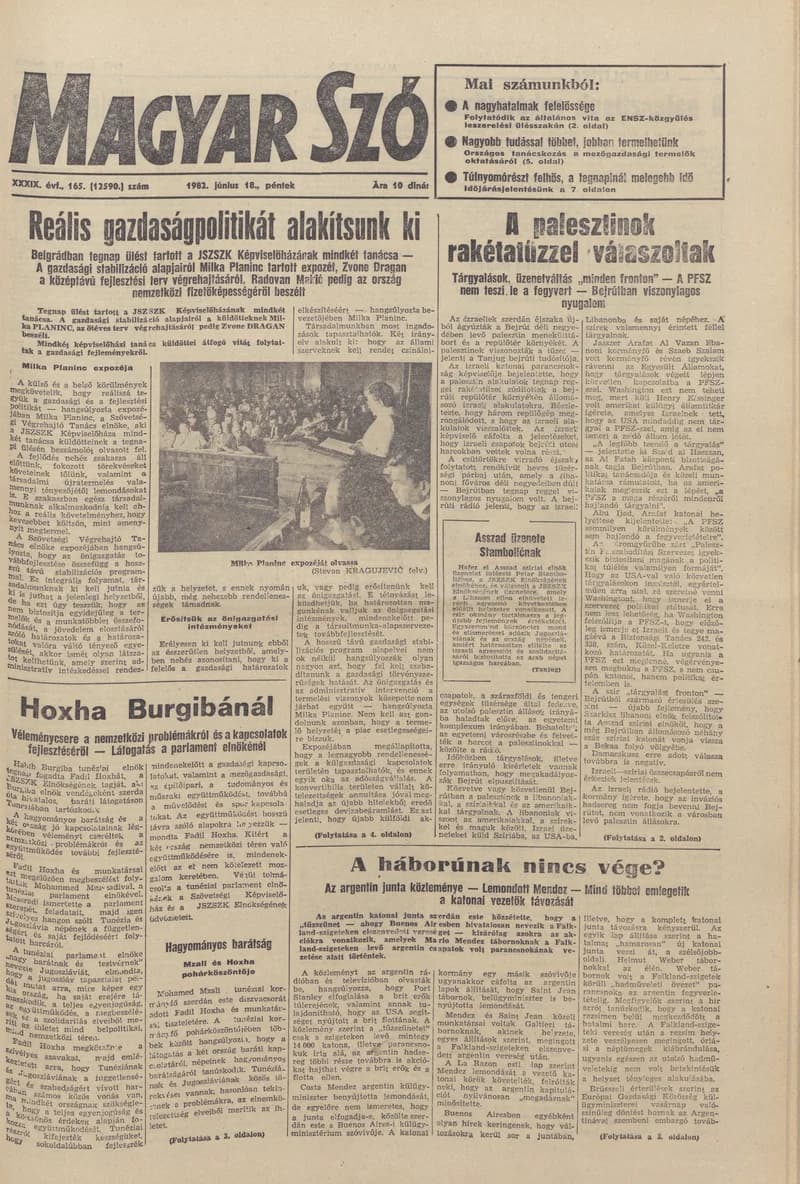 Magyar Szó, 39. évf. 1982. június 18. 165. sz. 1–20. oldal