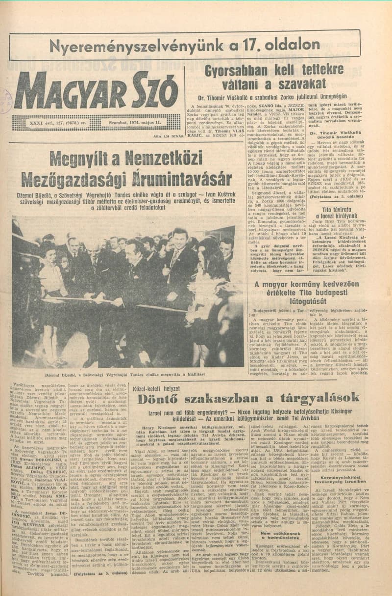 Magyar Szó, 31. évf. 1974. május 11. 127. sz. 1–20. oldal