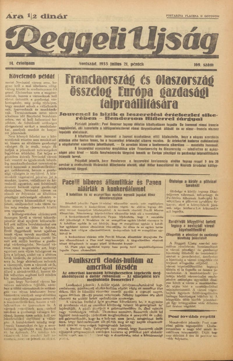 Reggeli Újság, 14. évf. 1933. július 21. 169. sz.