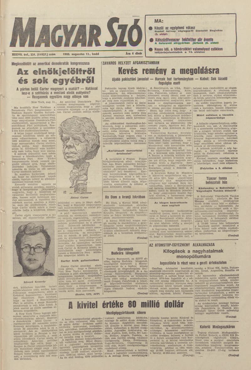 Magyar Szó, 37. évf. 1980. augusztus 12. 221. sz. 1–16. oldal
