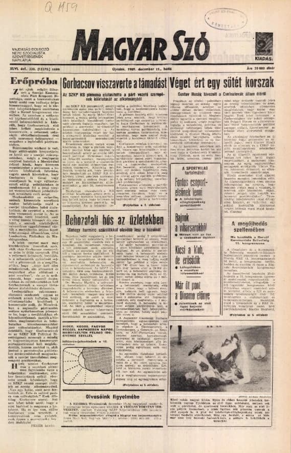 Magyar Szó, 46. évf. 1989. december 11. 338. sz. 1–20. oldal