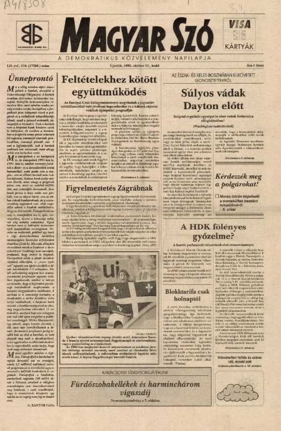 Magyar Szó, 52. évf. 1995. október 31. 254. sz. 1–16. oldal
