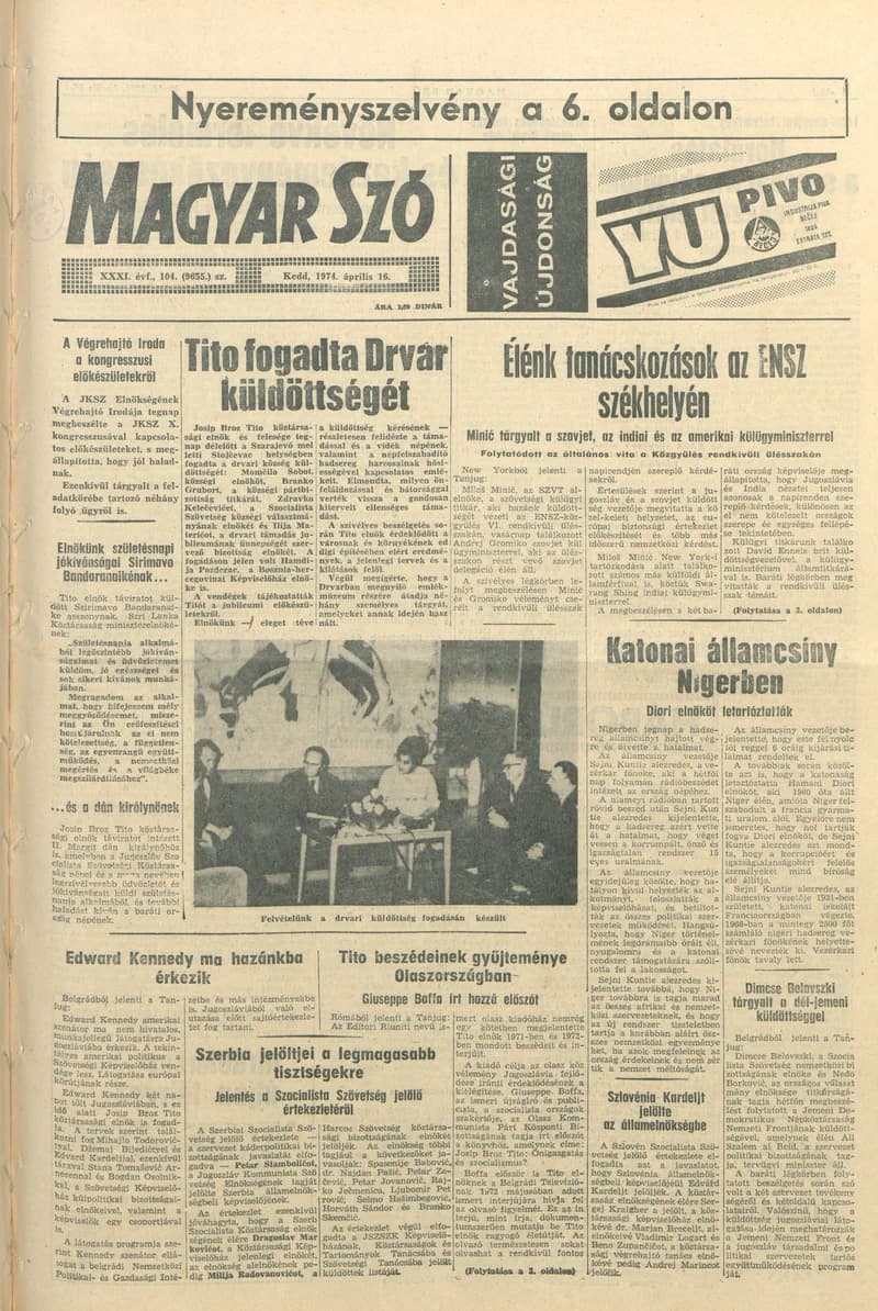 Magyar Szó, 31. évf. 1974. április 16. 104. sz. 1–20. oldal