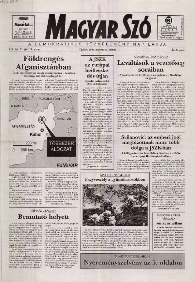 Magyar Szó, 59. évf. 2002. március 27. 72. sz. 1–16. oldal