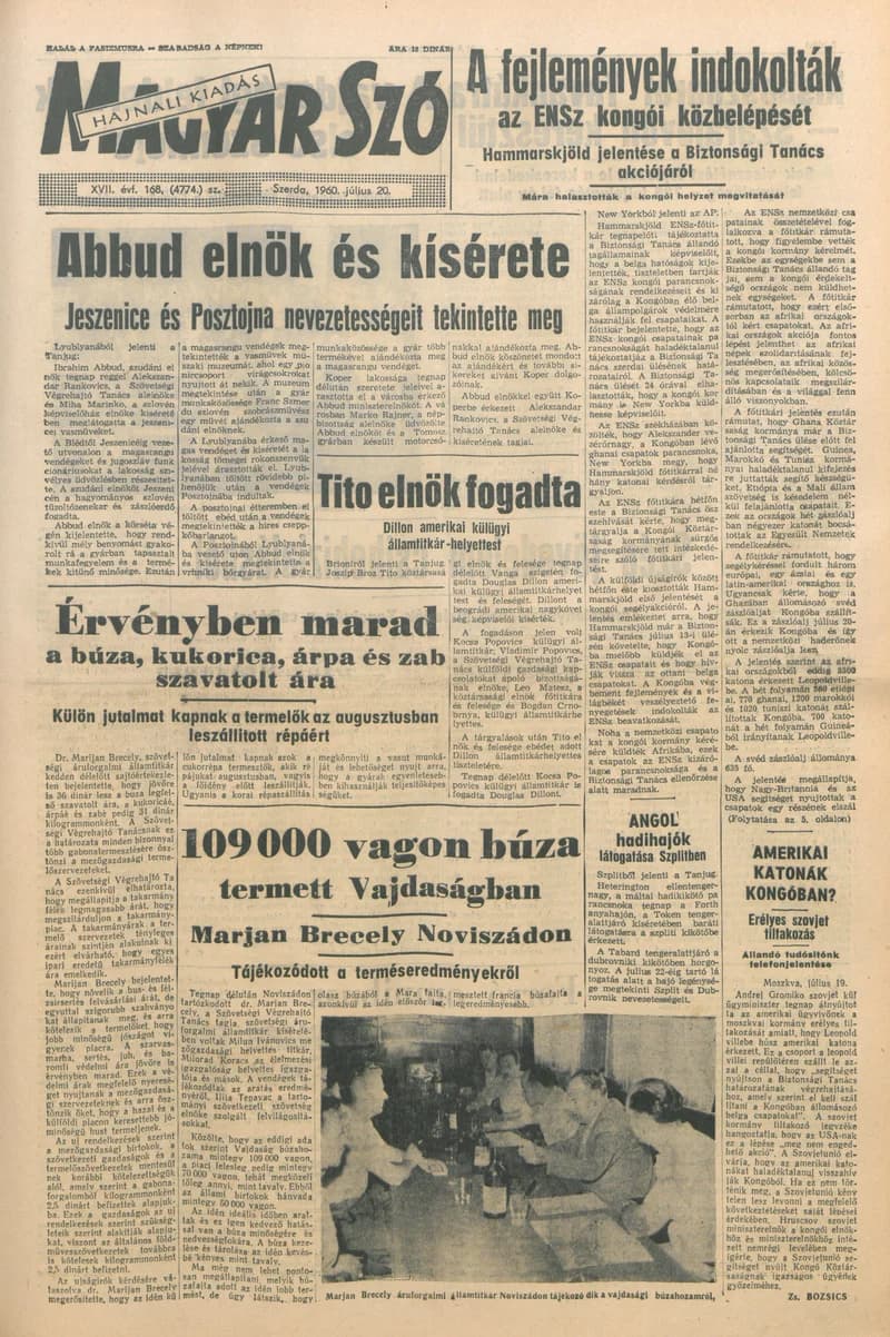 Magyar Szó, 17. évf. 1960. július 20. 168. sz. 1–22. oldal