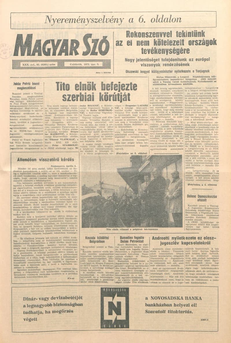 Magyar Szó, 30. évf. 1973. április 5. 93. sz. 1–16. oldal