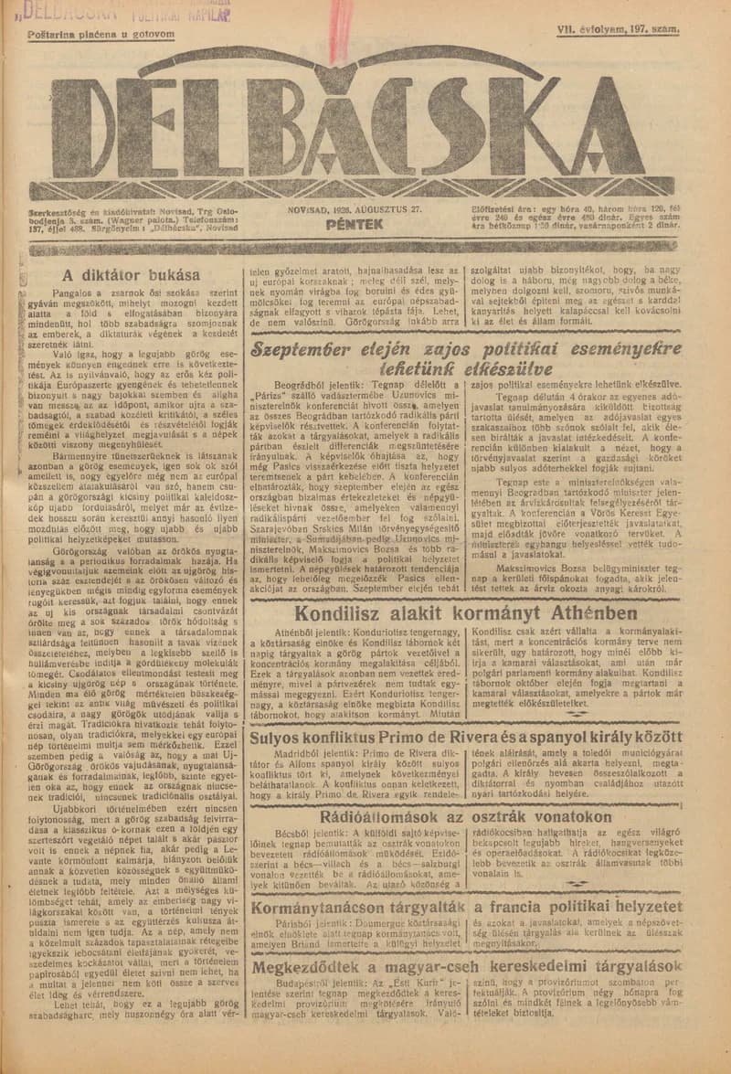Délbácska, 7. évf. 1926. augusztus 27. 197. sz.