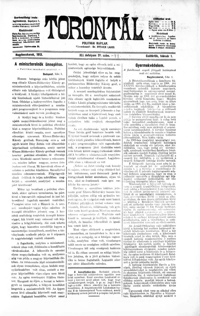 Torontál, 41. évf. 1912. február 6. 29. sz.