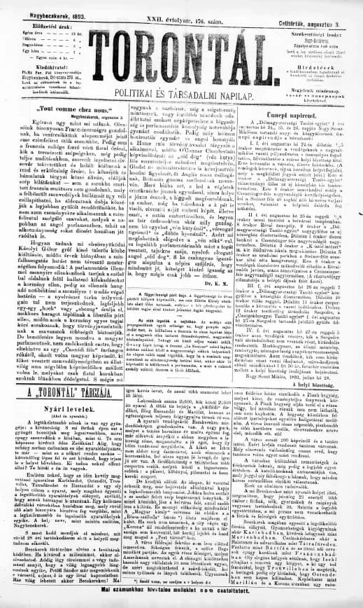 Torontál, 22. évf. 1893. augusztus 3. 176. sz.