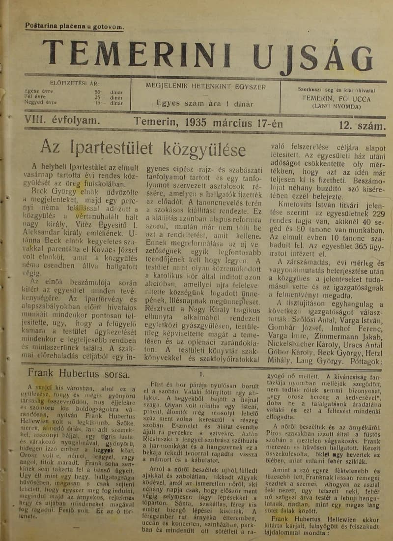 Temerini Újság 1928-1944, 8. évf. 1935. március 17. 12. sz.