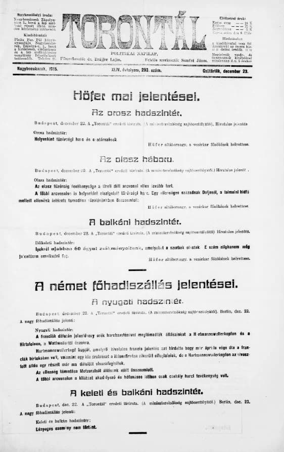 Torontál, 44. évf. 1915. december 23. 293. sz.