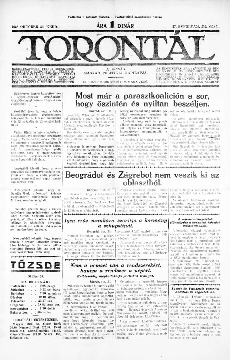 Torontál, 57. évf. 1928. október 30. 252. sz.