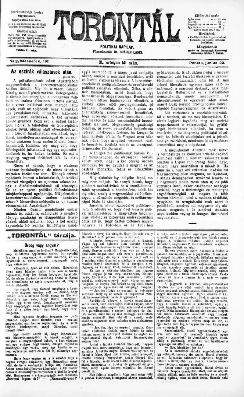 Torontál, 40. évf. 1911. június 23. 141. sz.