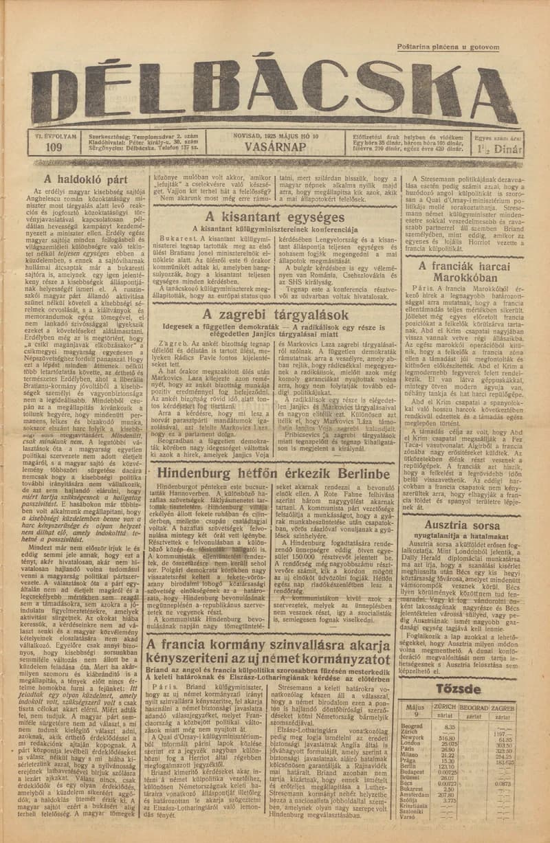 Délbácska, 6. évf. 1925. május 10. 109. sz.