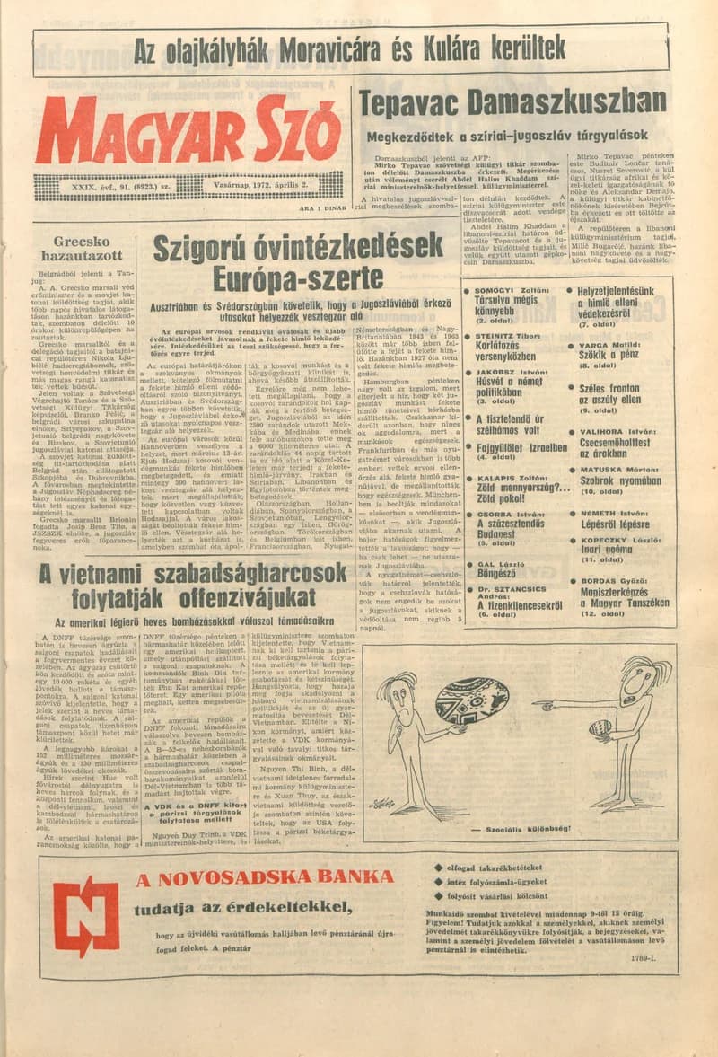 Magyar Szó, 29. évf. 1972. április 2. 91. sz. 1–32. oldal