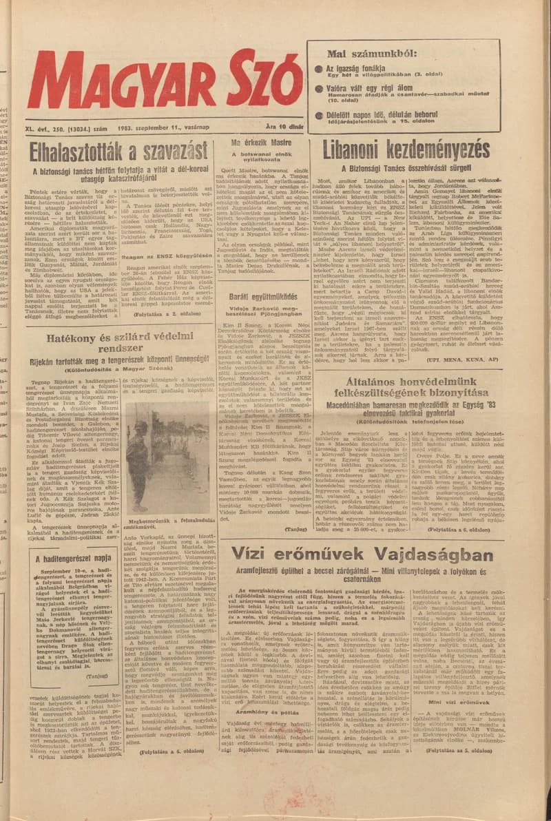 Magyar Szó, 40. évf. 1983. szeptember 11. 250. sz.