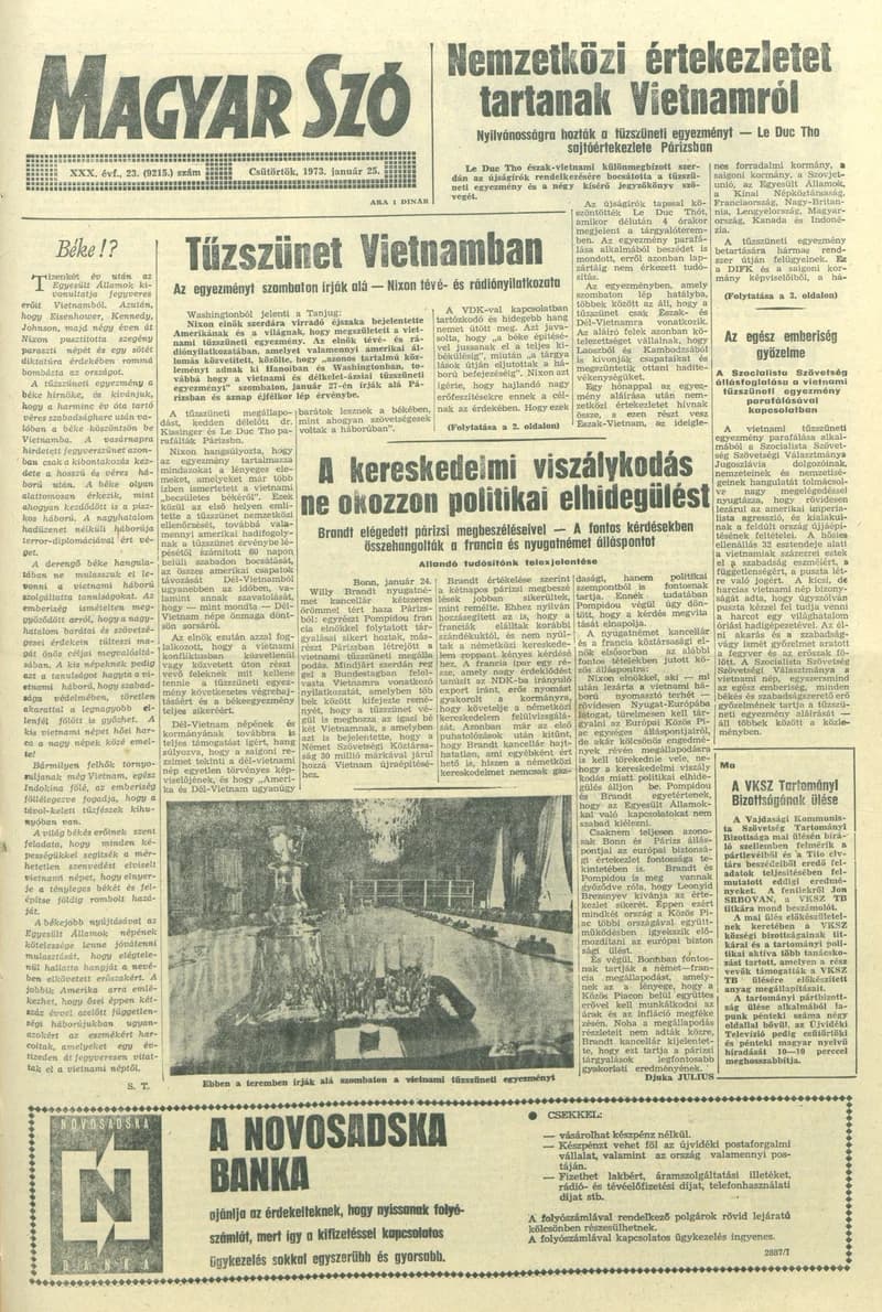 Magyar Szó, 30. évf. 1973. január 25. 23. sz. 1–16. oldal