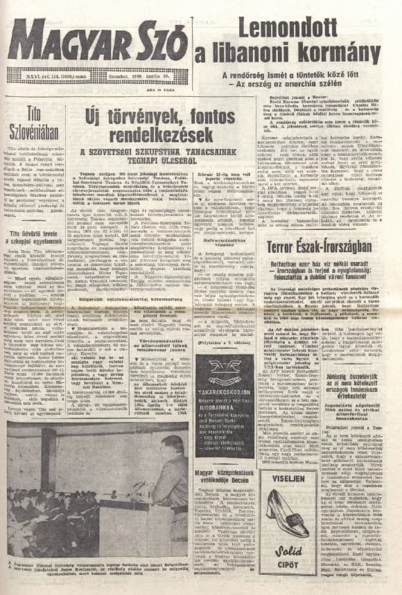 Magyar Szó, 26. évf. 1969. április 26. 114. sz. 1–20. oldal