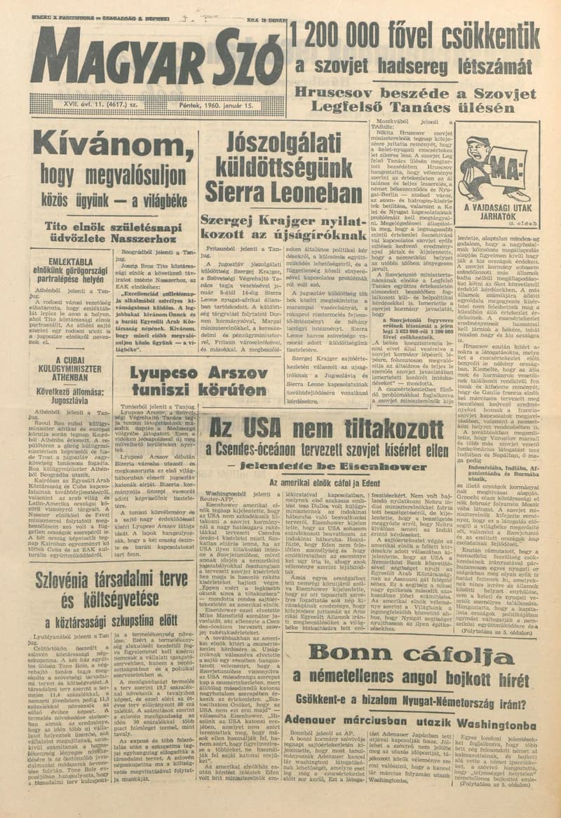Magyar Szó, 17. évf. 1960. január 15. 11. sz. 1–22. oldal