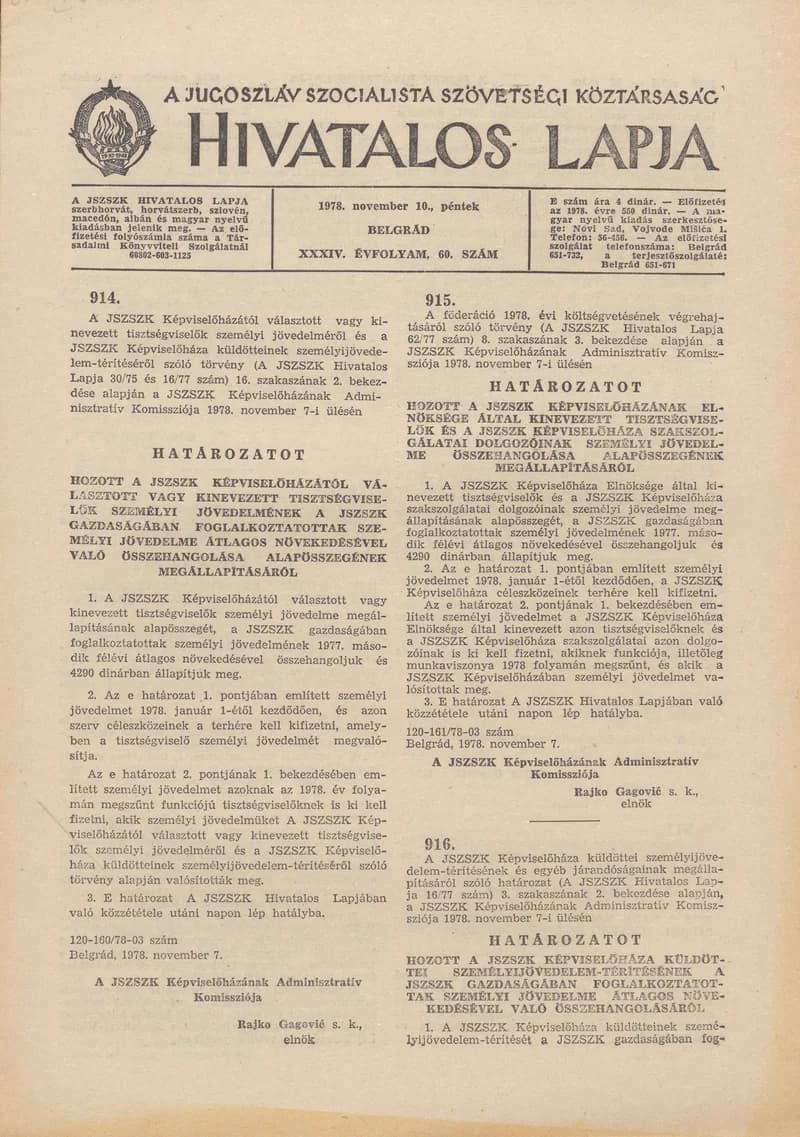 A Jugoszláv Szocialista Szövetségi Köztársaság Hivatalos Lapja, 34. évf. 1978. november 10. 60. sz. 2385–2400. oldal