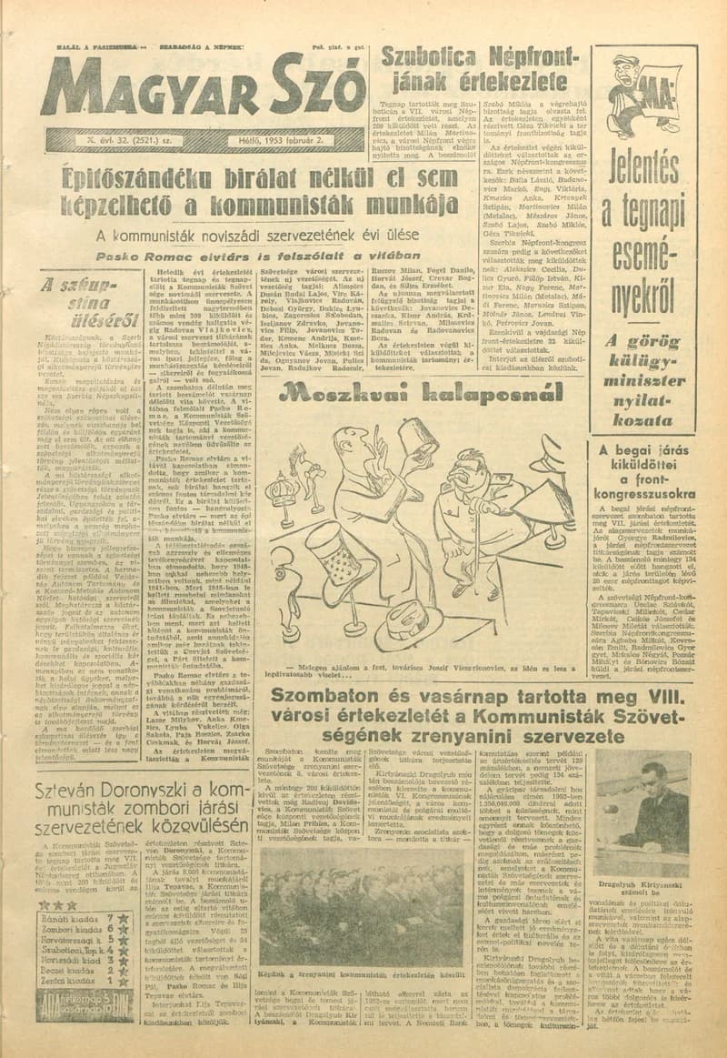 Magyar Szó, 10. évf. 1953. február 2. 32. sz. 1–8. oldal