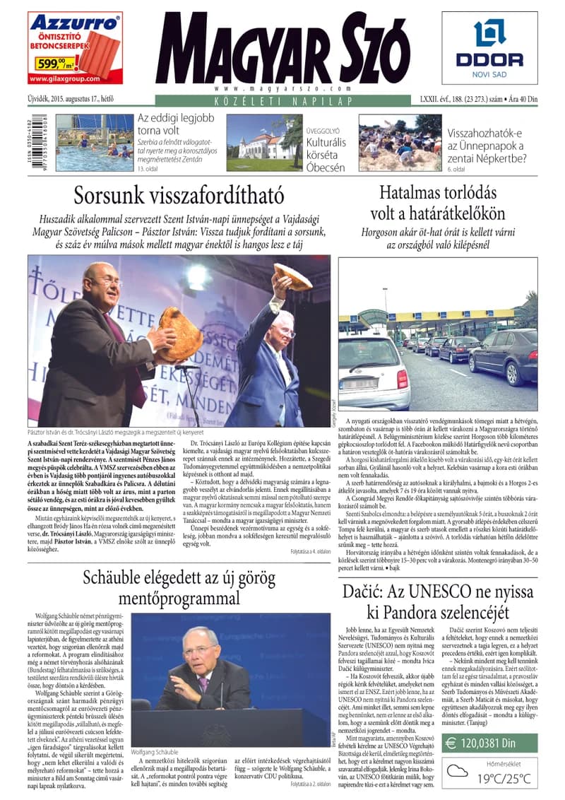 Magyar Szó, 72. évf. 2015. augusztus 17. 188. sz. 1–20. oldal