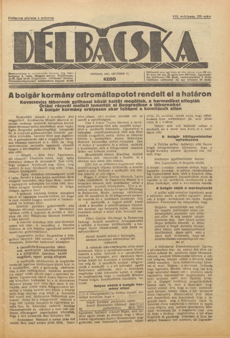 Délbácska, 8. évf. 1927. október 11. 236. sz.