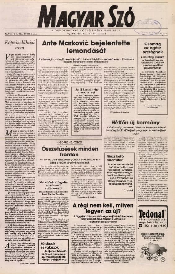 Magyar Szó, 48. évf. 1991. december 21. 349. sz. 1–20. oldal