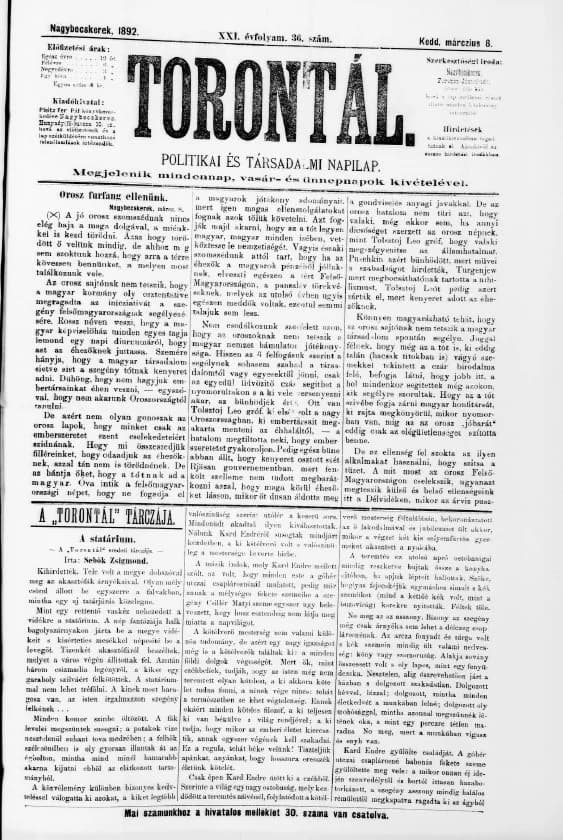 Torontál, 21. évf. 1892. március 8. 36. sz.